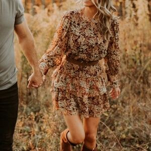 VICI Long Sleeve Floral Ruffle Dress